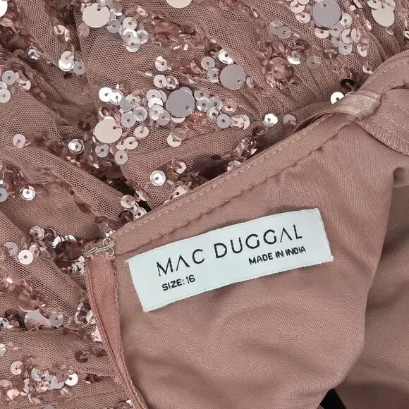 Mac Duggal 93790 Pink Rosewood Beaded Sequin Gown Puff Sleeve Formal Dress 16 - Picture 4 of 14